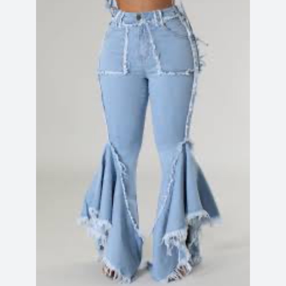 Ines Flared Denim Jeans with Frayed Hem by Purple Candy- Size Small (24in)